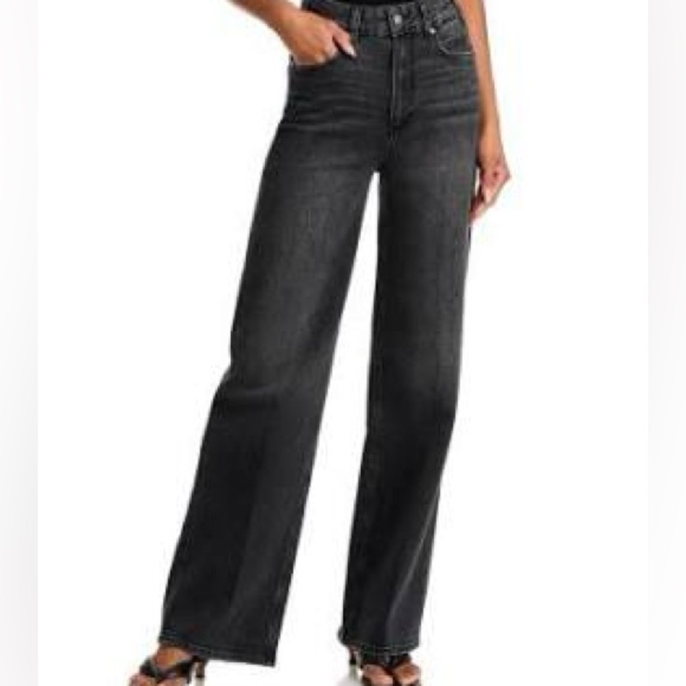 PAIGE Black Sasha Wide Leg Jeans High-Rise